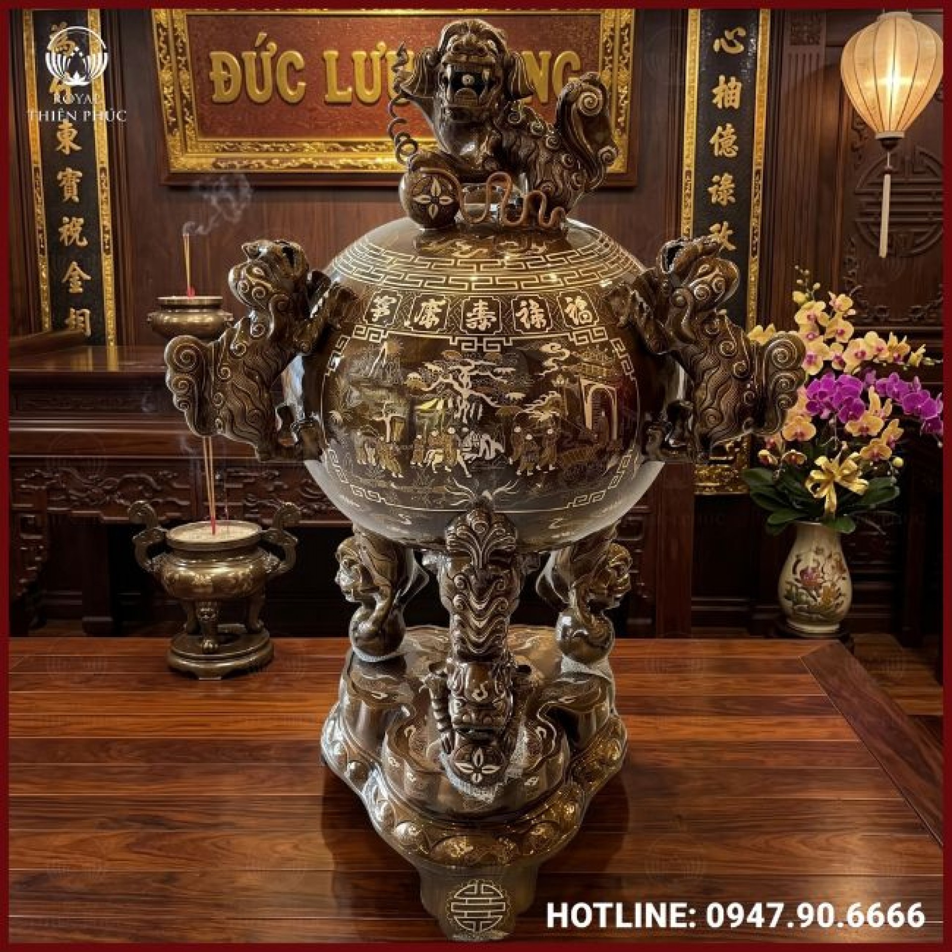 Đỉnh thất lân vờn cầu bằng đồng tinh xảo